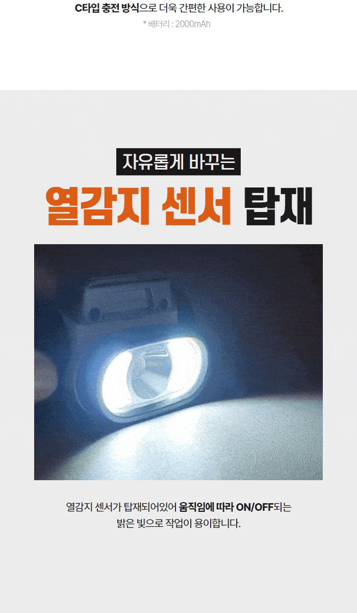 비츠온 랜턴 led(헤드용) pld-w-12 열센서  충전식(c타입) 300루멘 4.gif
